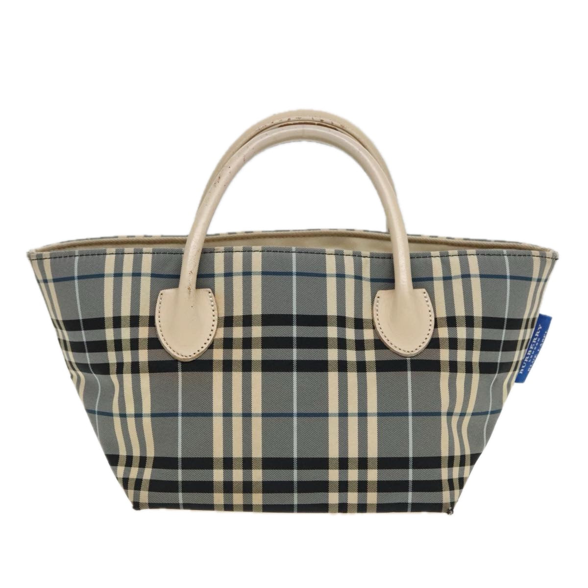 BURBERRY Nova Check Black label Hand Bag Nylon Blue Auth mr478 - 0