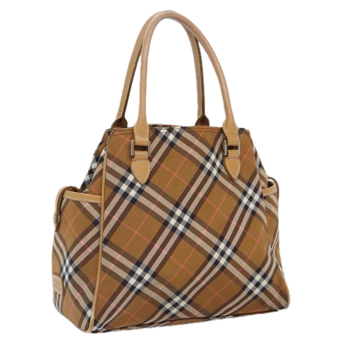 BURBERRY Nova Check Blue Label Hand Bag Nylon Brown Auth mr483