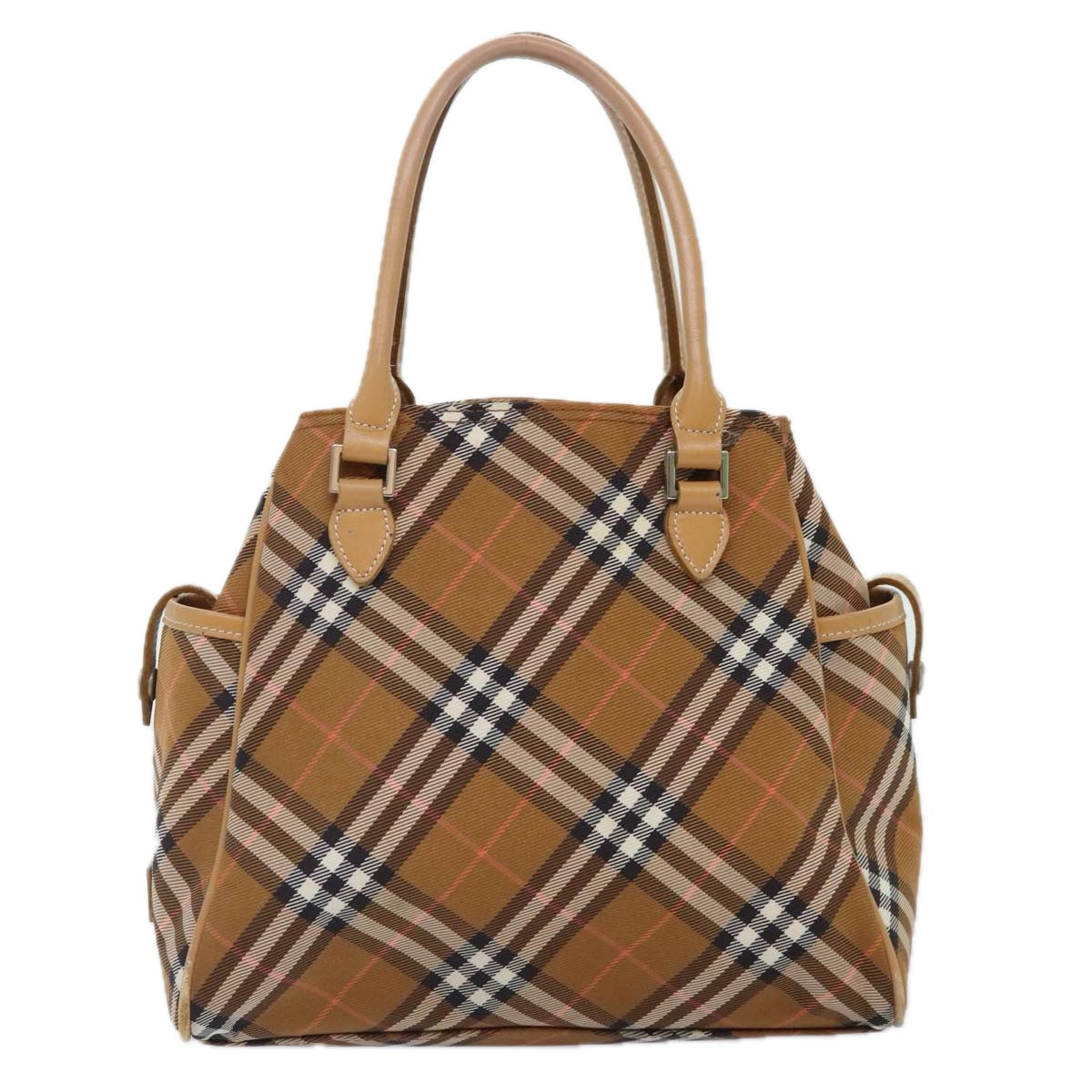 BURBERRY Nova Check Blue Label Hand Bag Nylon Brown Auth mr483