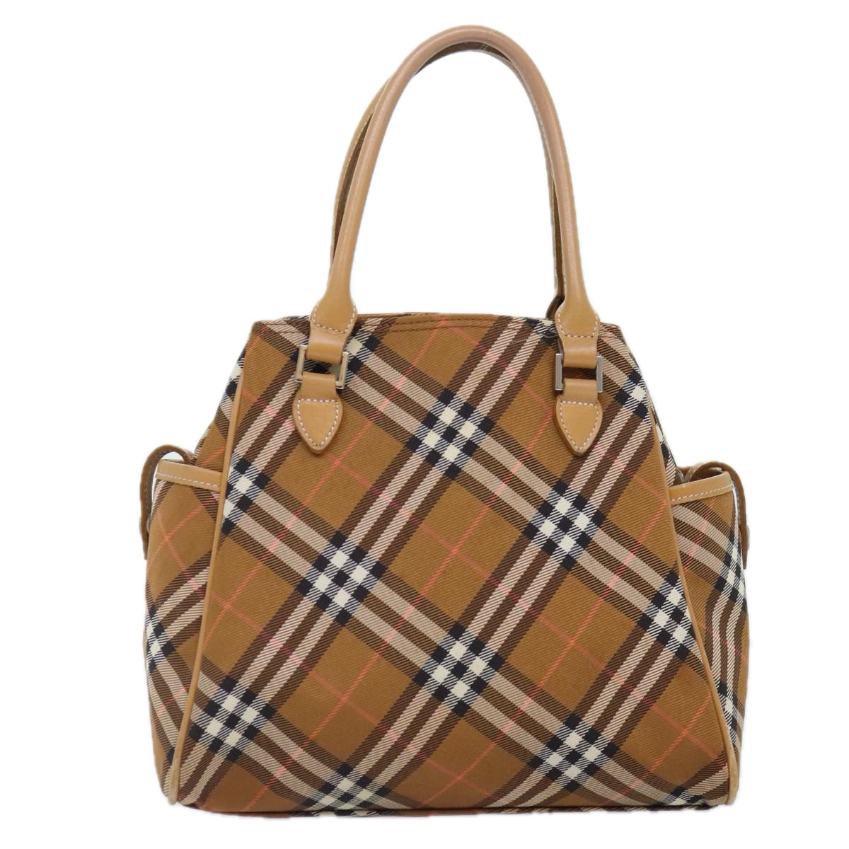 BURBERRY Nova Check Blue Label Hand Bag Nylon Brown Auth mr483 - 0