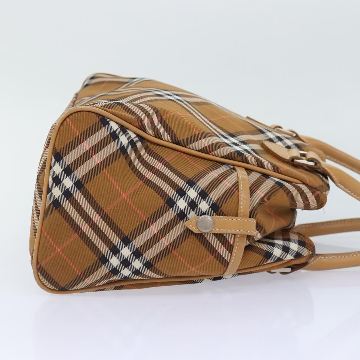 BURBERRY Nova Check Blue Label Hand Bag Nylon Brown Auth mr483