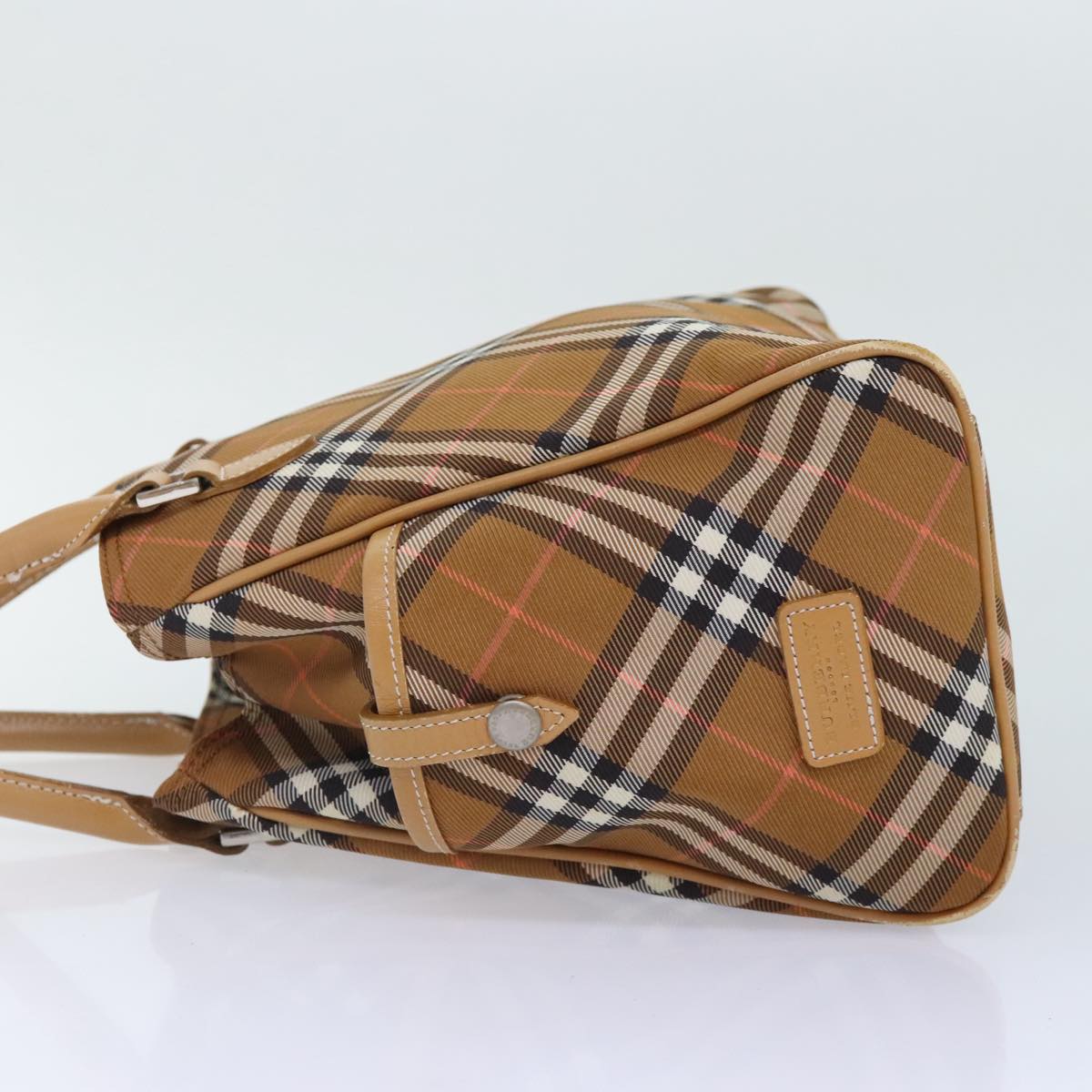 BURBERRY Nova Check Blue Label Hand Bag Nylon Brown Auth mr483