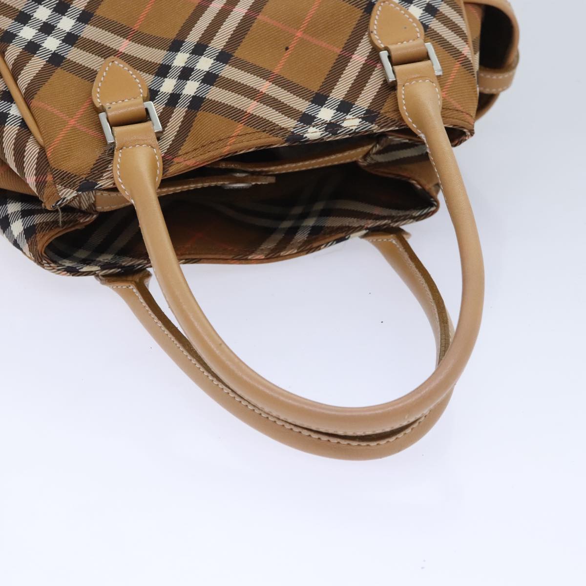 BURBERRY Nova Check Blue Label Hand Bag Nylon Brown Auth mr483