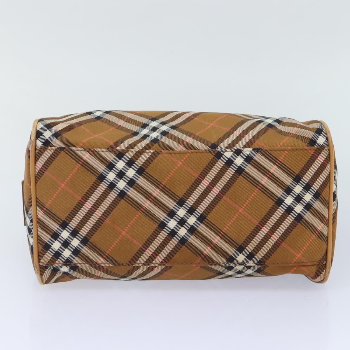 BURBERRY Nova Check Blue Label Hand Bag Nylon Brown Auth mr483