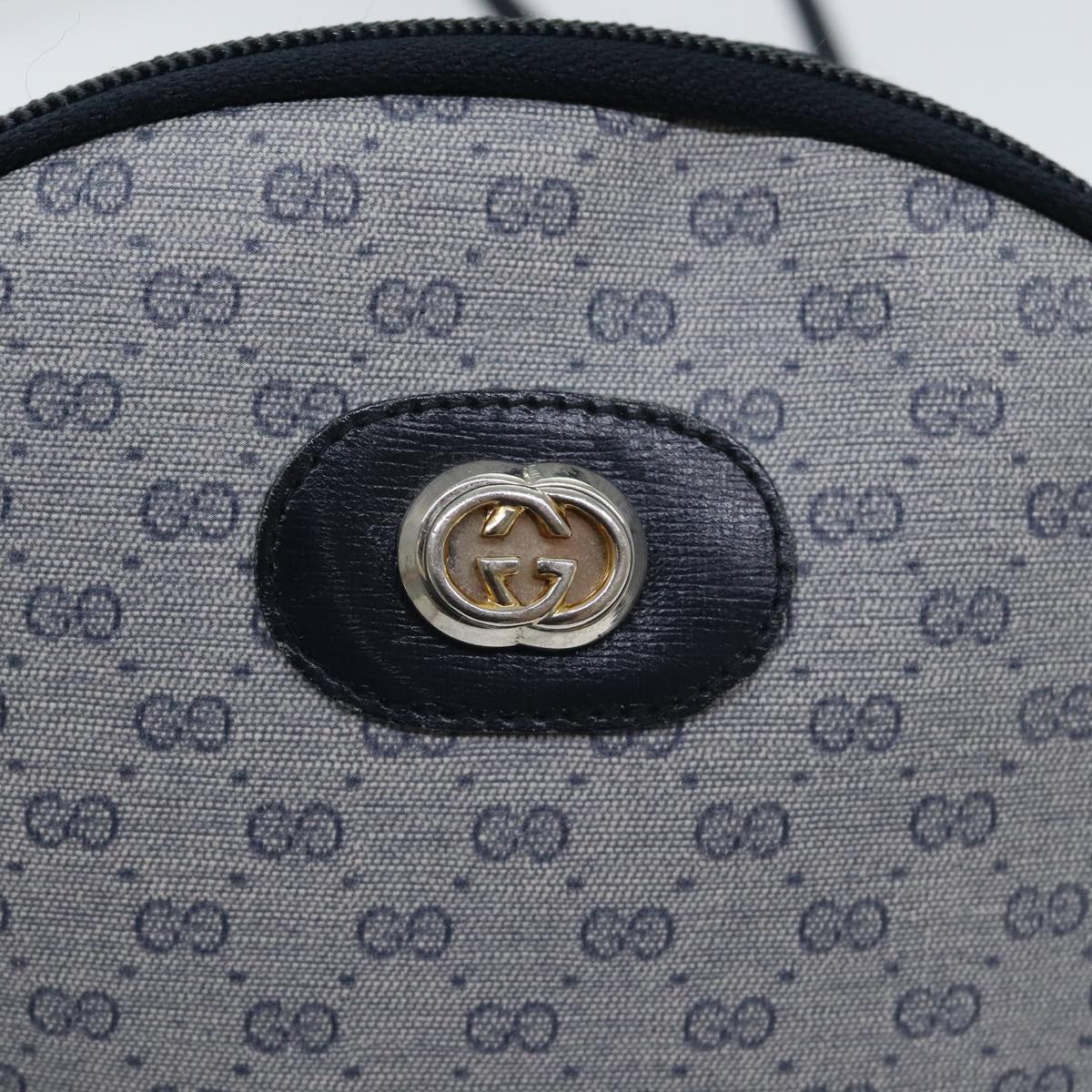 GUCCI Micro GG Supreme Shoulder Bag PVC Navy Gold Auth mr487