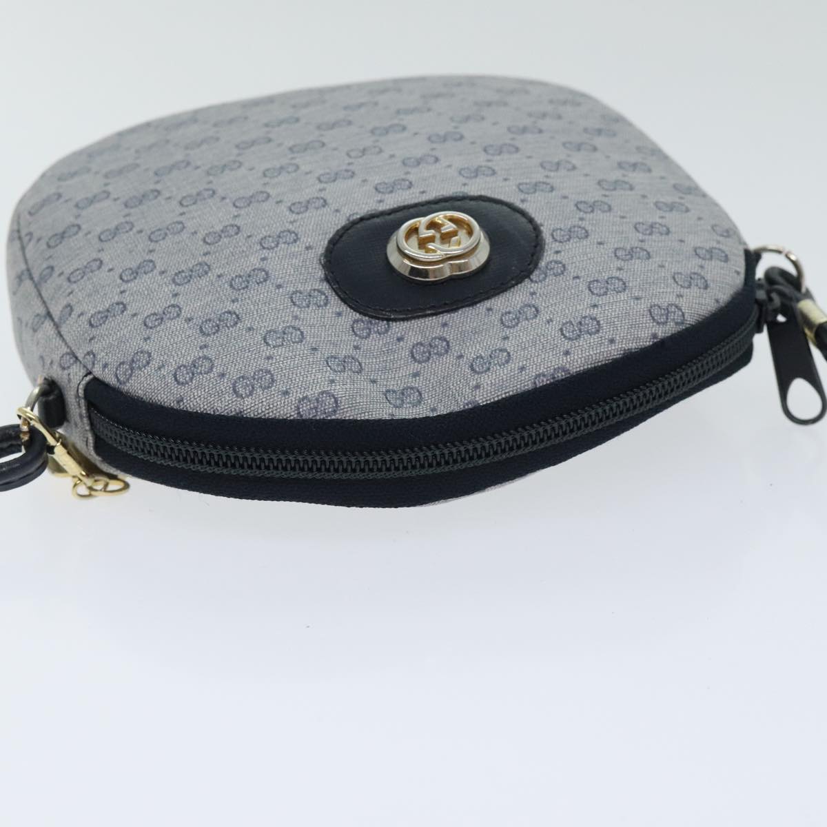 GUCCI Micro GG Supreme Shoulder Bag PVC Navy Gold Auth mr487