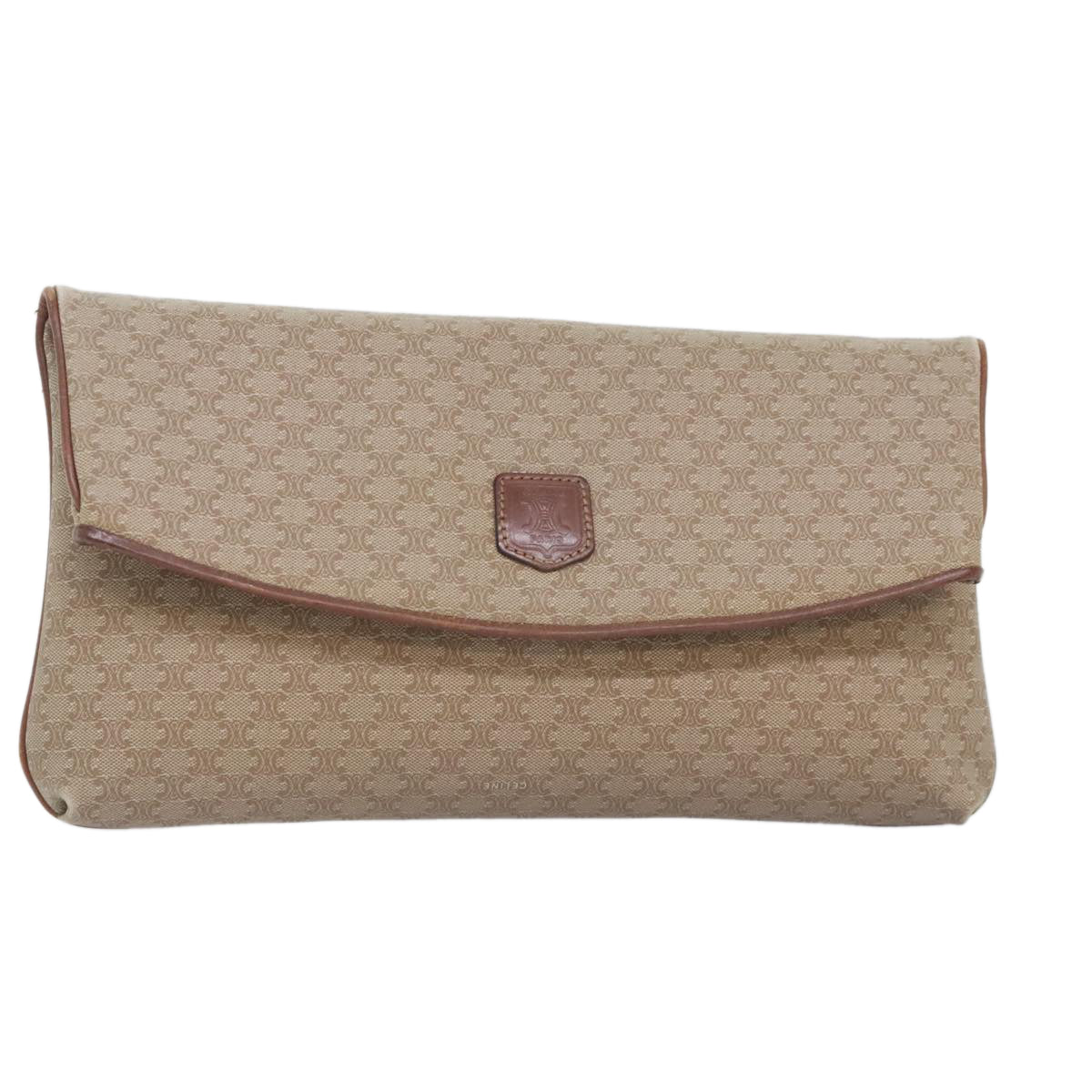 CELINE Macadam Canvas Clutch Bag Beige Gold Auth mr492