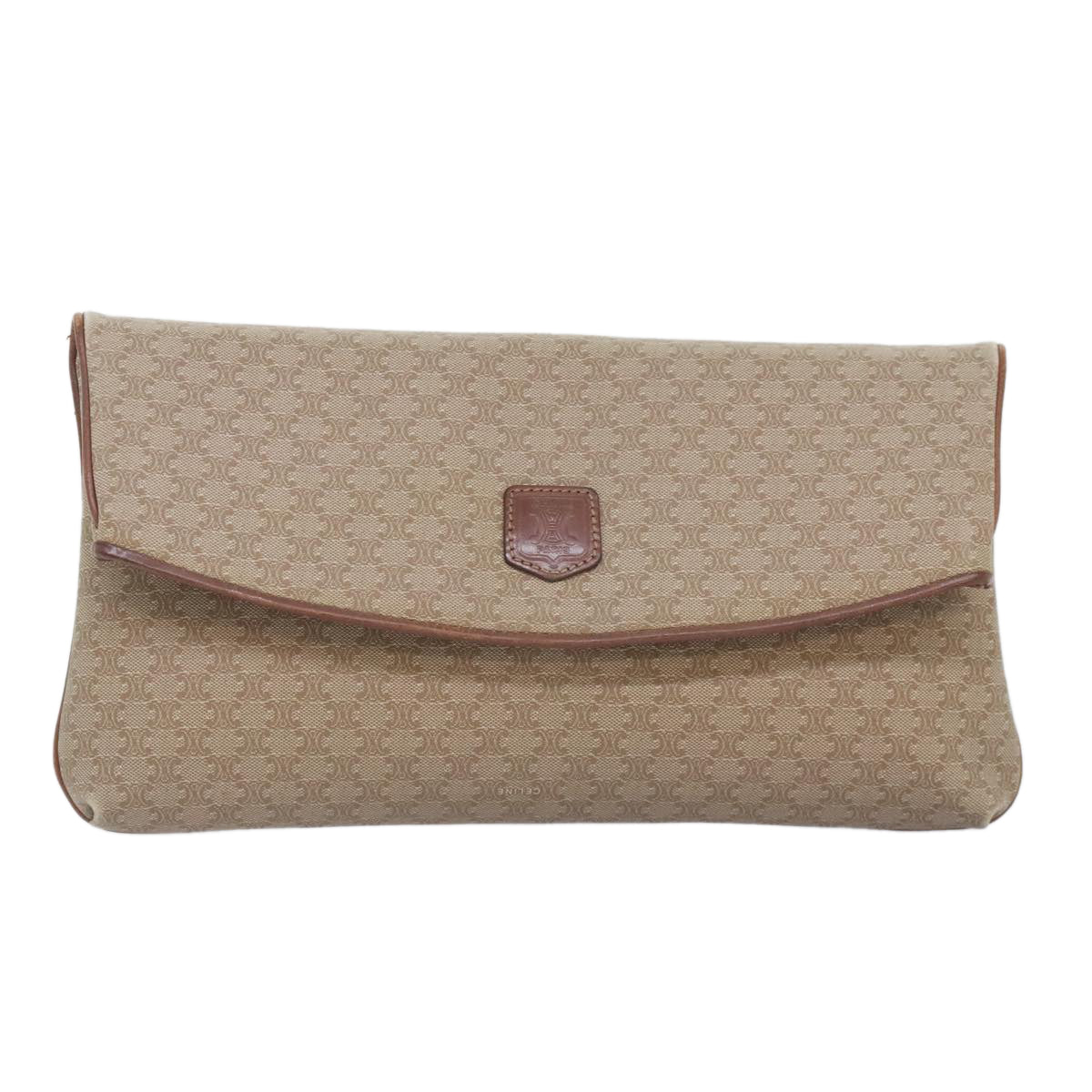 CELINE Macadam Canvas Clutch Bag Beige Gold Auth mr492 - 0