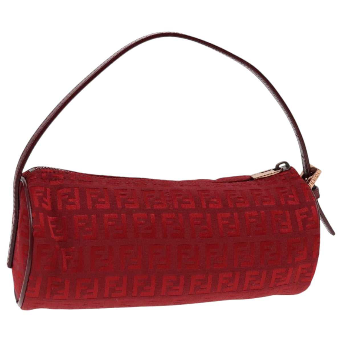 FENDI Zucchino Canvas Pouch Red Silver Auth mr496