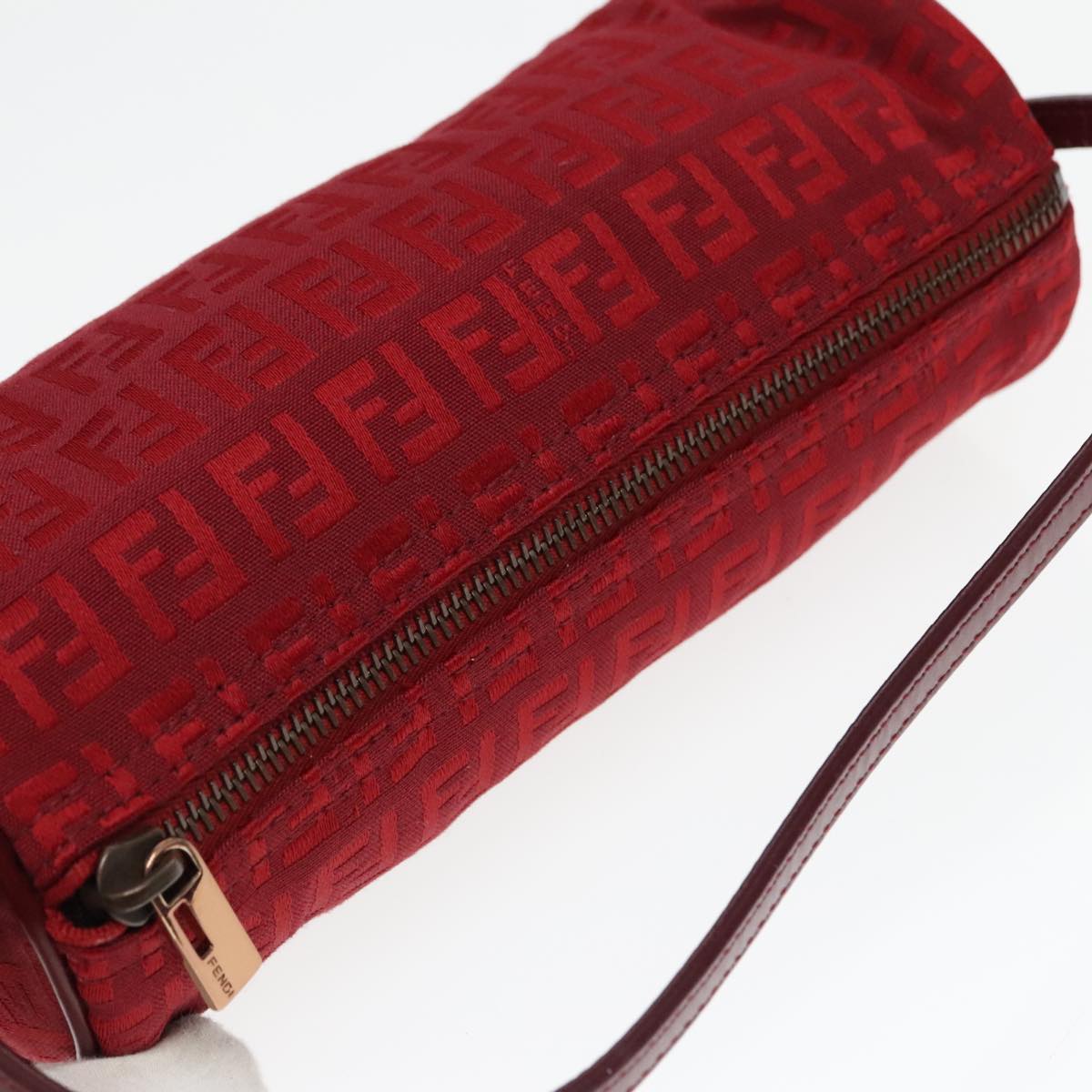 FENDI Zucchino Canvas Pouch Red Silver Auth mr496