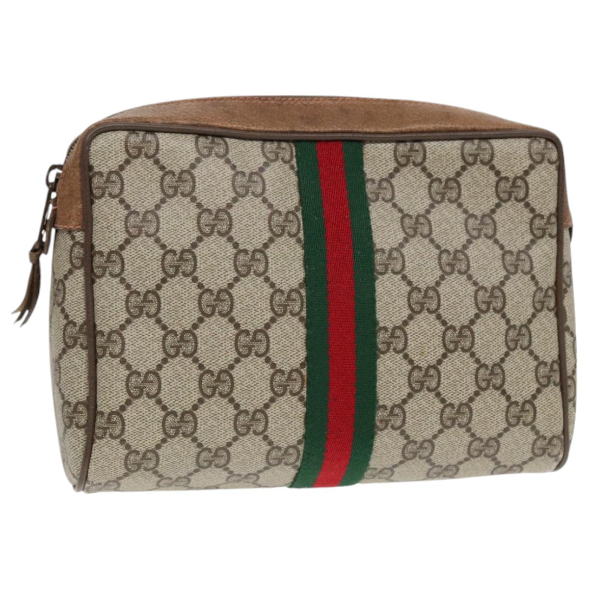 GUCCI GG Supreme Web Sherry Line Clutch Bag PVC Beige Red 89 01 012 Auth mr498