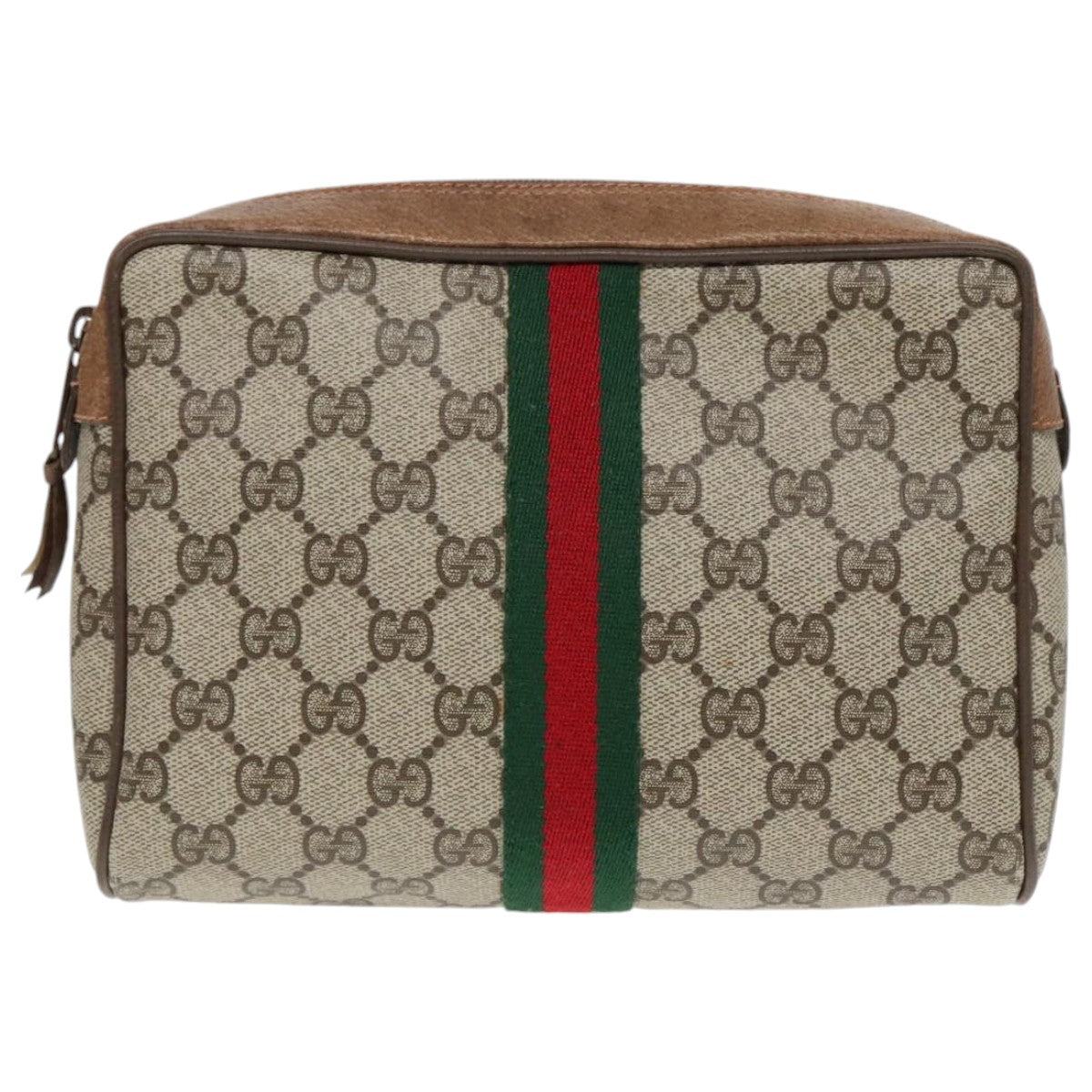 GUCCI GG Supreme Web Sherry Line Clutch Bag PVC Beige Red 89 01 012 Auth mr498 - 0