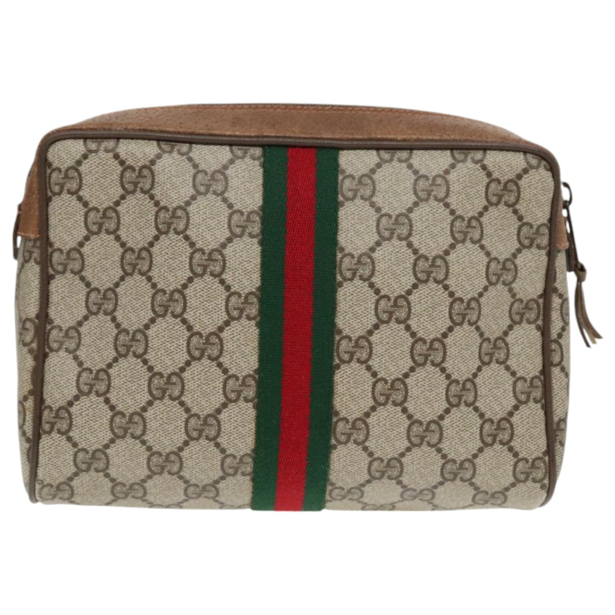 GUCCI GG Supreme Web Sherry Line Clutch Bag PVC Beige Red 89 01 012 Auth mr498