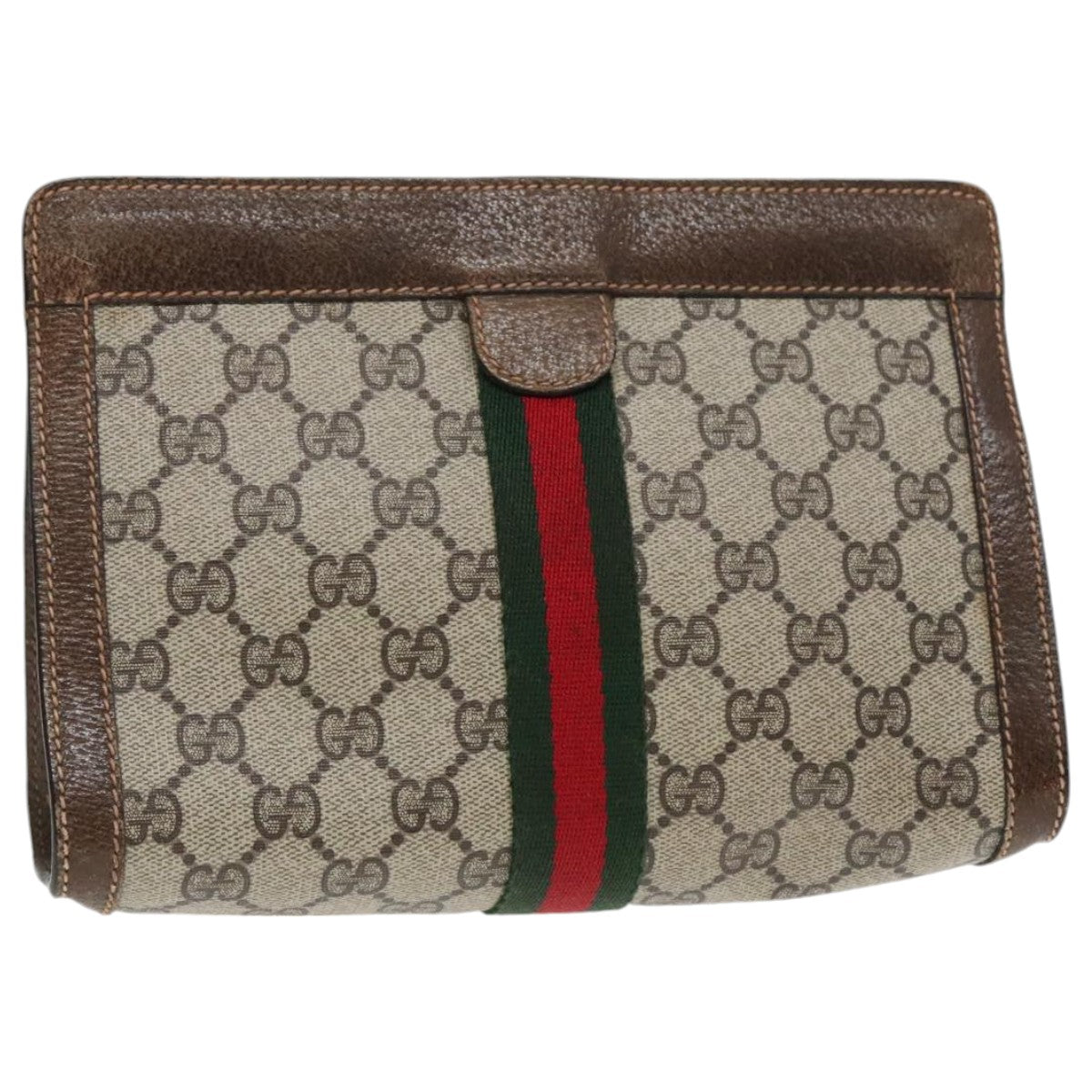 GUCCI GG Supreme Web Sherry Line Clutch Bag PVC Beige Red 67 014 2125 Auth mr499