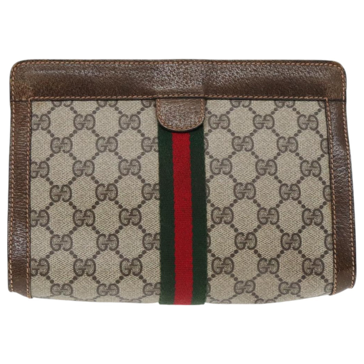 GUCCI GG Supreme Web Sherry Line Clutch Bag PVC Beige Red 67 014 2125 Auth mr499