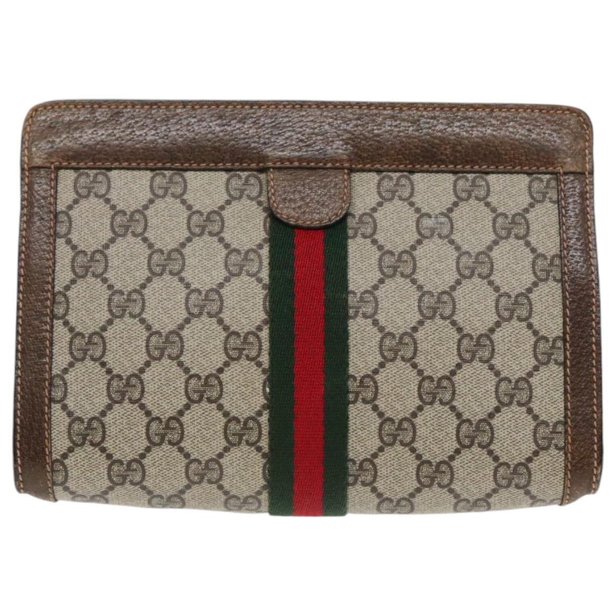 GUCCI GG Supreme Web Sherry Line Clutch Bag PVC Beige Red 67 014 2125 Auth mr499 - 0