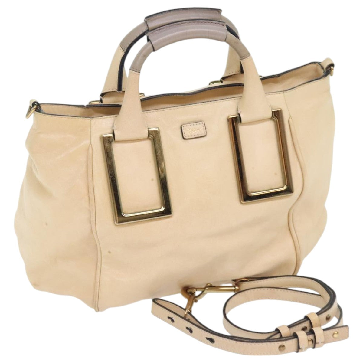 Chloe Etel Hand Bag Leather 2way Beige Gold Auth mr500