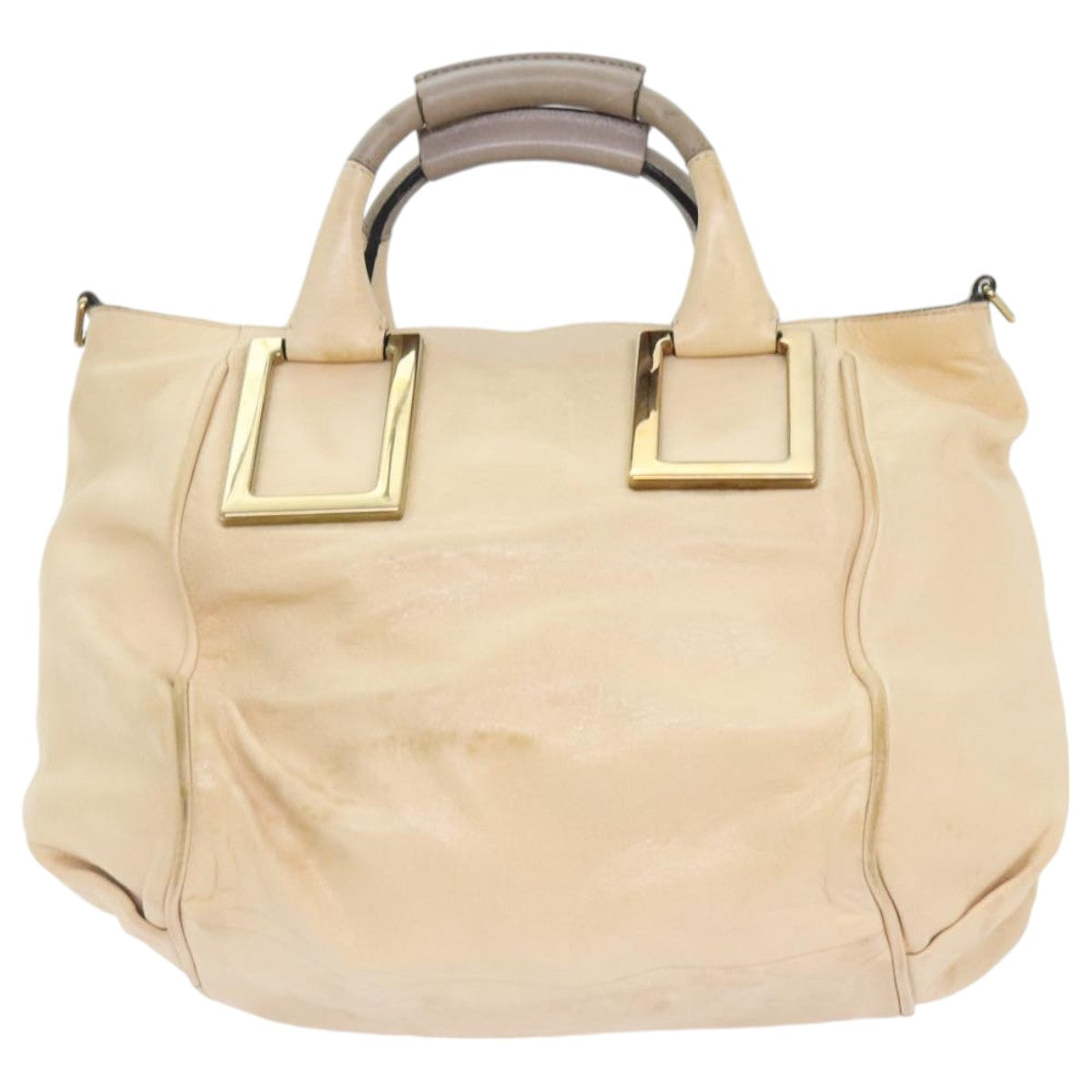 Chloe Etel Hand Bag Leather 2way Beige Gold Auth mr500 - 0