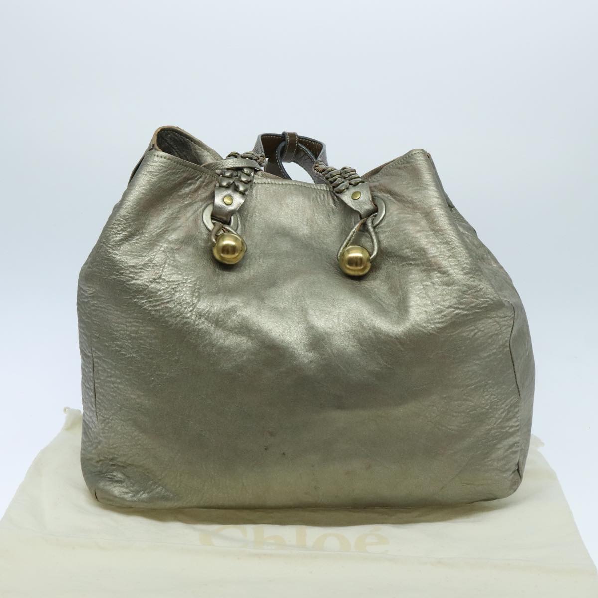 Chloe Tote Bag Leather Champagne Gold Auth mr504