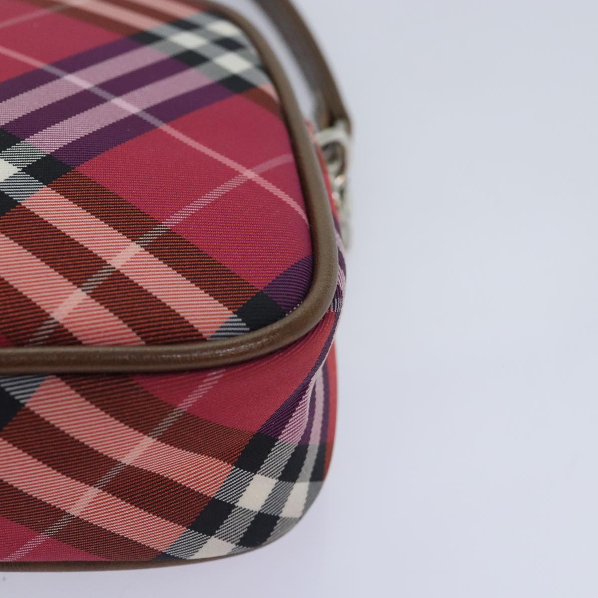 BURBERRY Nova Check Accessory Pouch Nylon Pink Silver Auth mr514