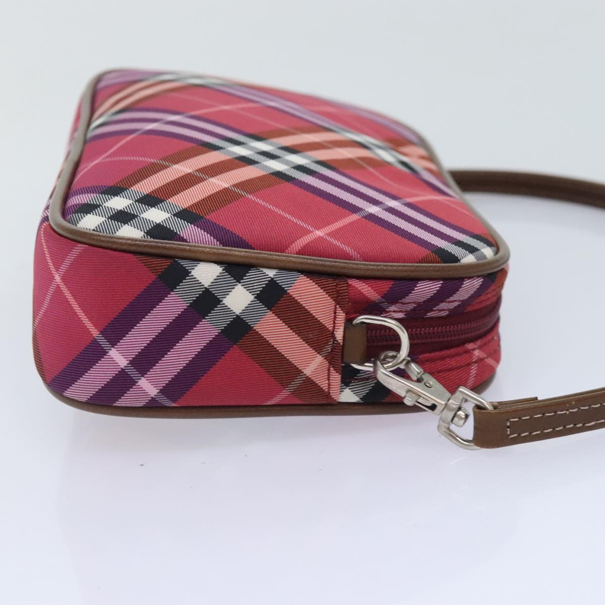 BURBERRY Nova Check Accessory Pouch Nylon Pink Silver Auth mr514