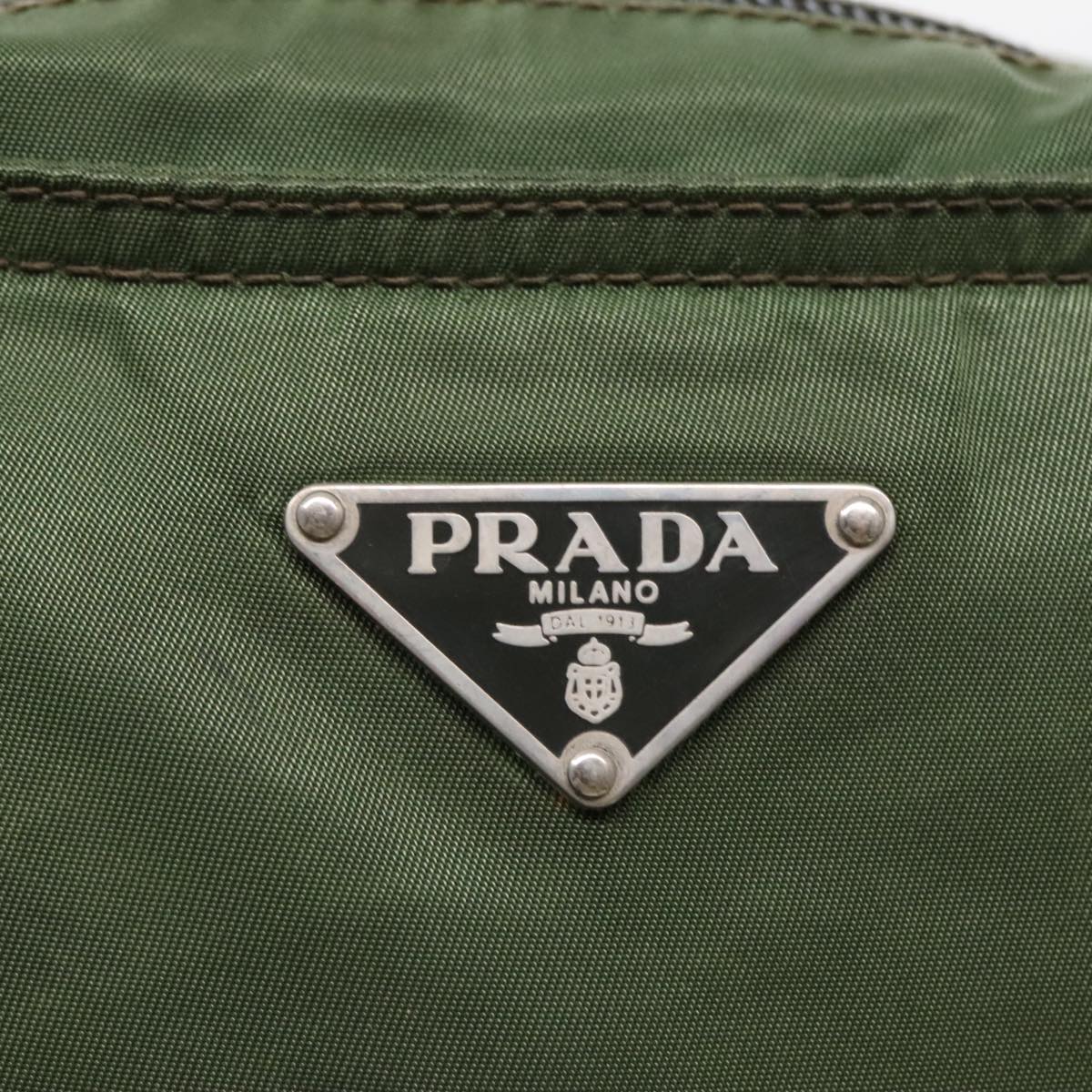 PRADA Shoulder Bag Nylon Khaki Silver Auth mr516