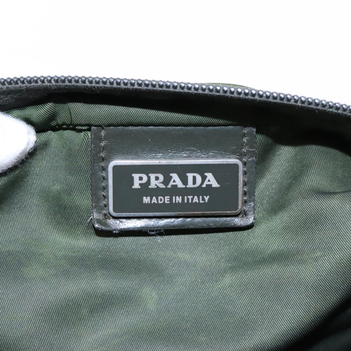 PRADA Shoulder Bag Nylon Khaki Silver Auth mr516