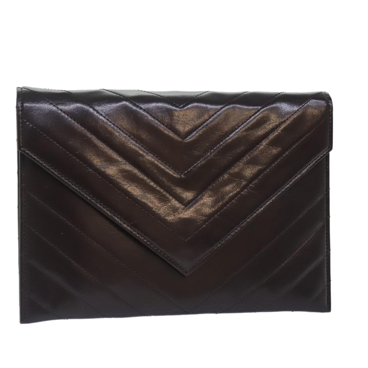 SAINT LAURENT Clutch Bag Leather Gold Brown Auth mr524