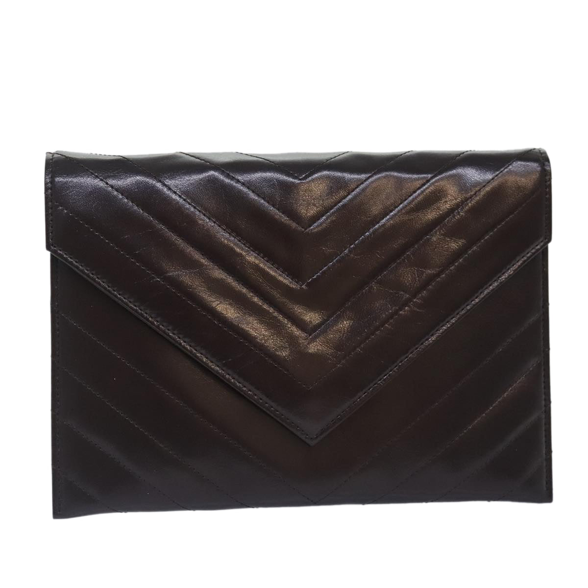 SAINT LAURENT Clutch Bag Leather Gold Brown Auth mr524