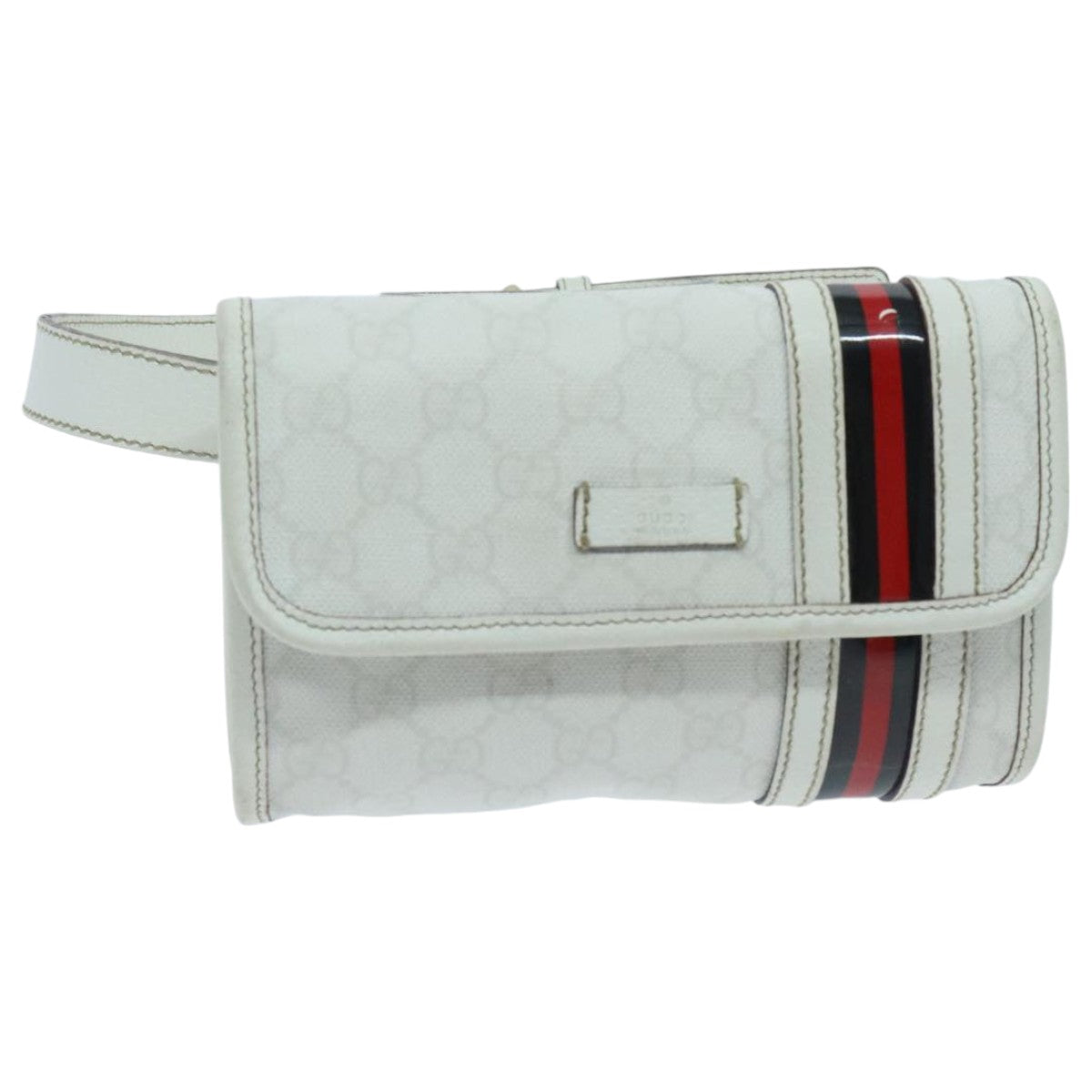 GUCCI GG Supreme Sherry Line Waist bag PVC White Red Navy 152597 Auth mr526