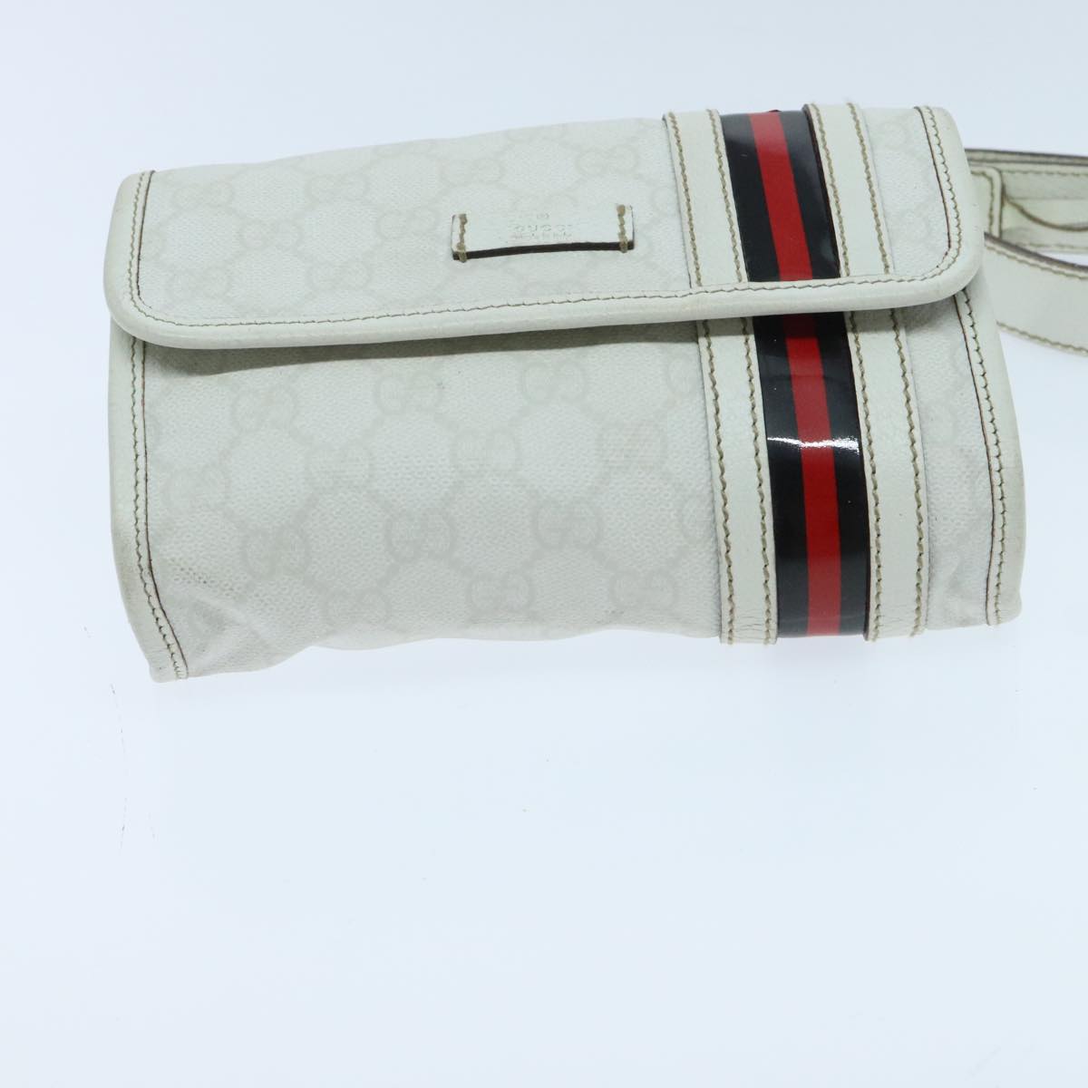 GUCCI GG Supreme Sherry Line Waist bag PVC White Red Navy 152597 Auth mr526