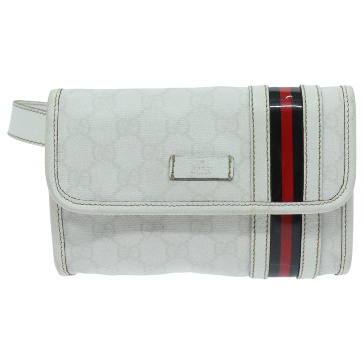 GUCCI GG Supreme Sherry Line Waist bag PVC White Red Navy 152597 Auth mr526