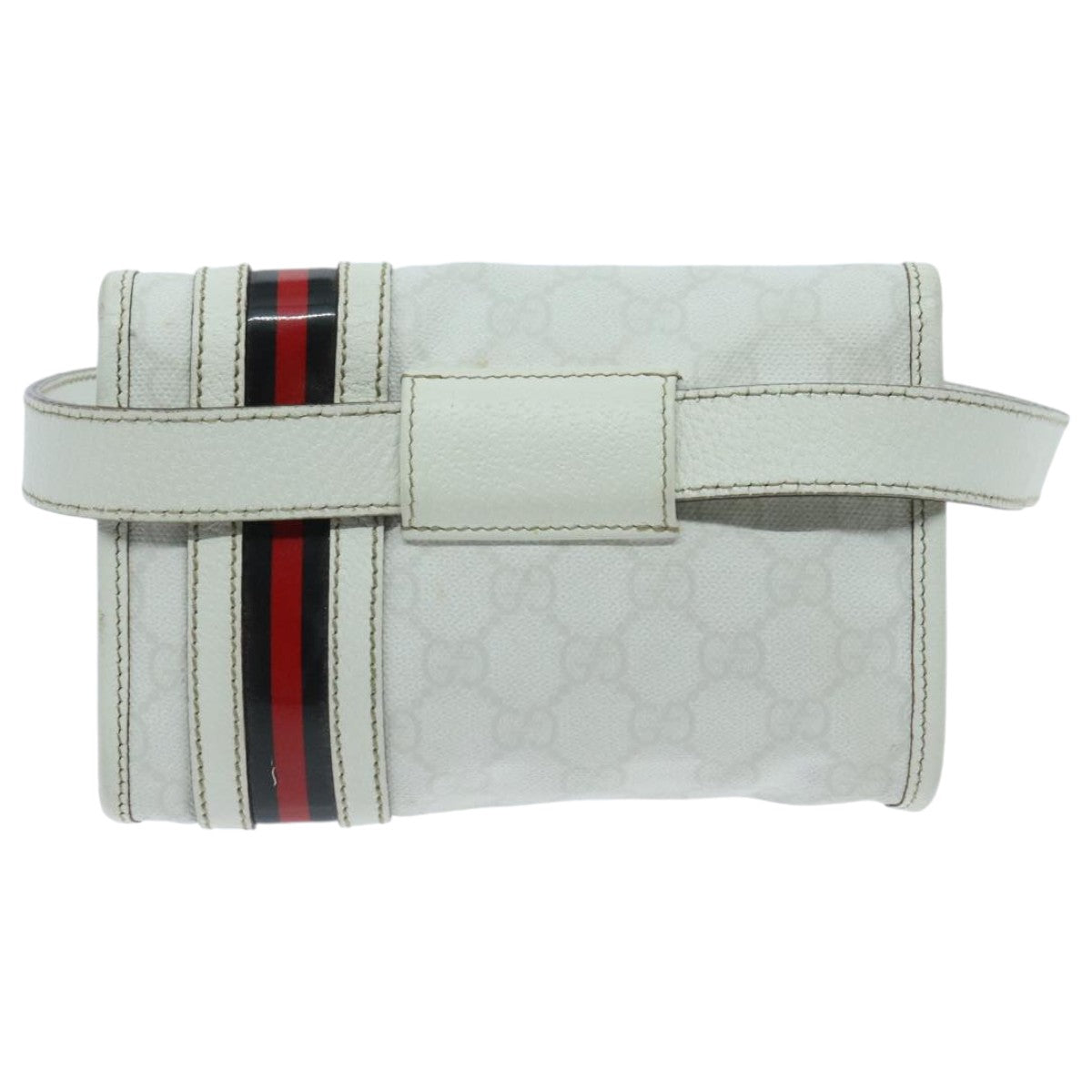 GUCCI GG Supreme Sherry Line Waist bag PVC White Red Navy 152597 Auth mr526 - 0