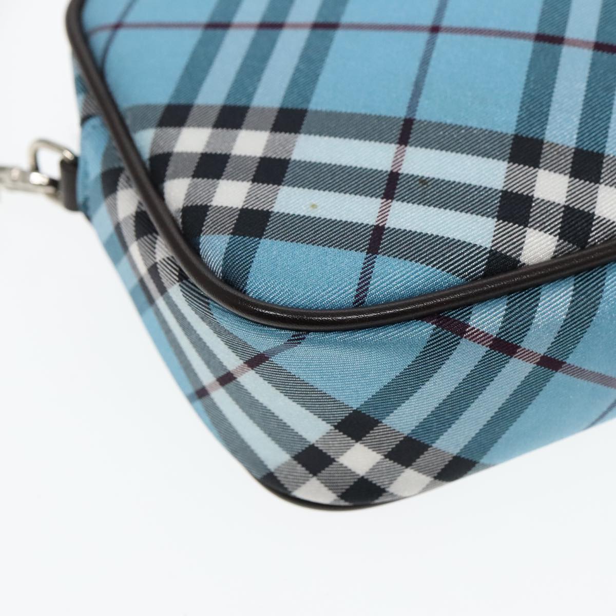 BURBERRY Nova Check Blue Label Pouch Nylon Light Blue Silver Auth mr529