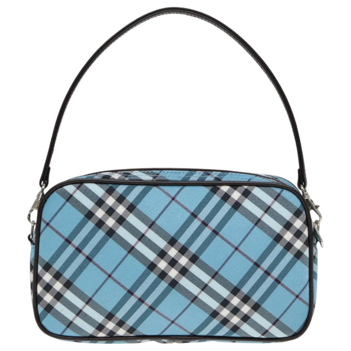 BURBERRY Nova Check Blue Label Pouch Nylon Light Blue Silver Auth mr529 - 0