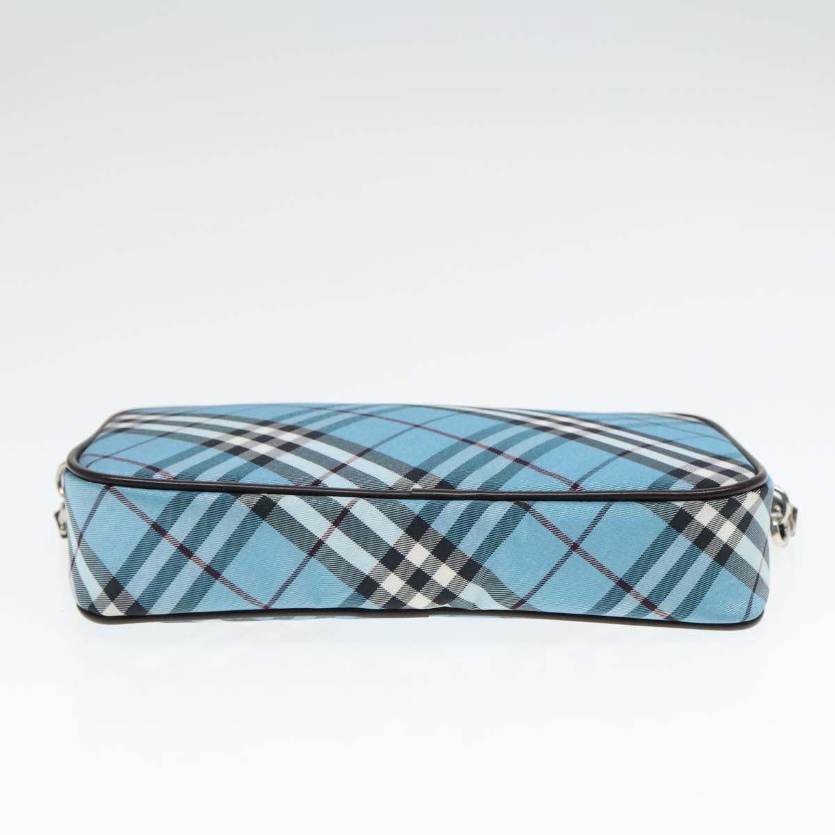 BURBERRY Nova Check Blue Label Pouch Nylon Light Blue Silver Auth mr529