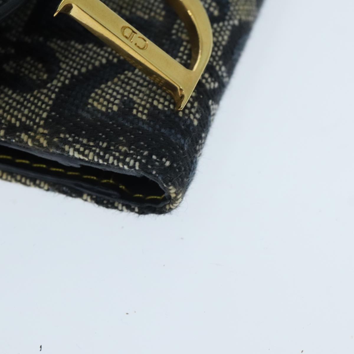 Christian Dior Trotter Canvas Long Wallet Navy Gold Auth mr536