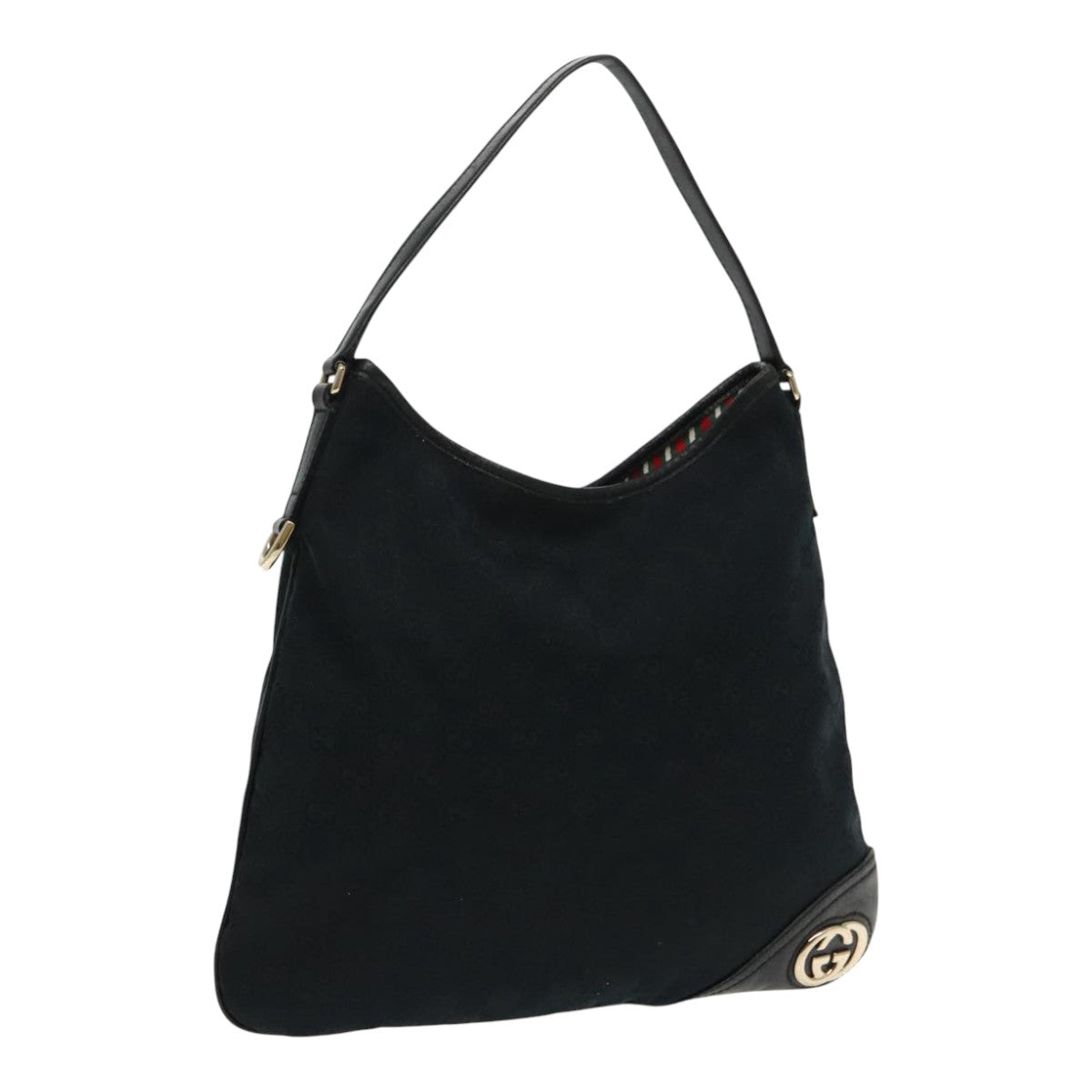 GUCCI GG Canvas Shoulder Bag Black Gold 169947 Auth mr539