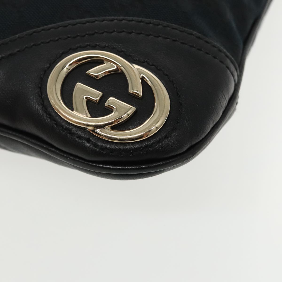 GUCCI GG Canvas Shoulder Bag Black Gold 169947 Auth mr539