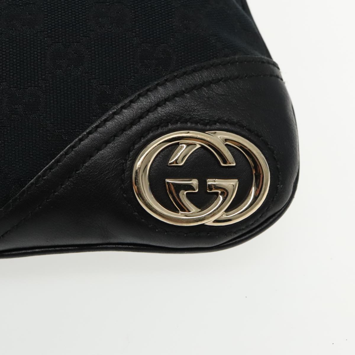 GUCCI GG Canvas Shoulder Bag Black Gold 169947 Auth mr539