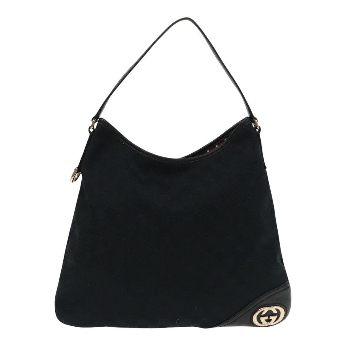 GUCCI GG Canvas Shoulder Bag Black Gold 169947 Auth mr539 - 0