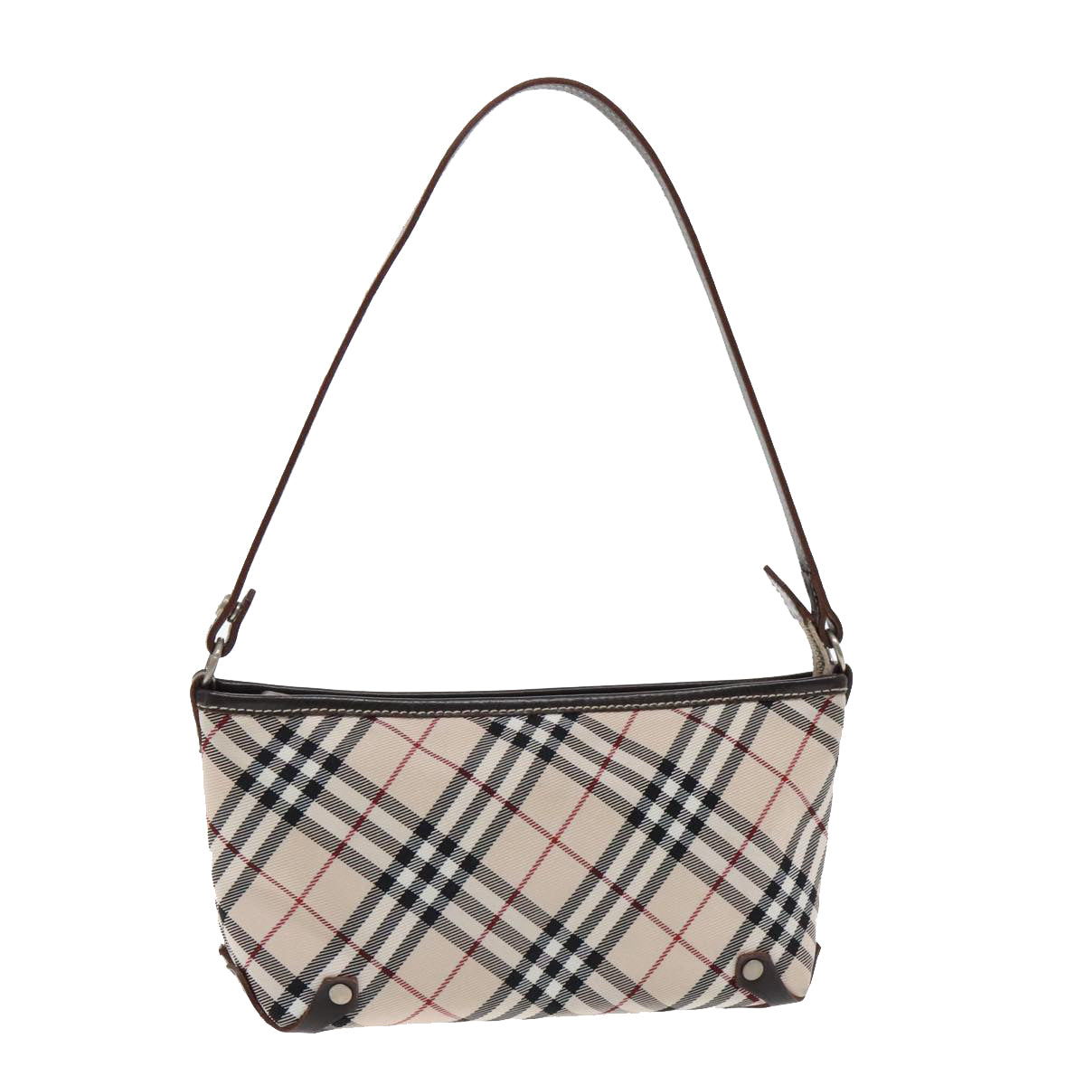 BURBERRY Nova Check Blue Label Accessory Pouch Nylon Beige Silver Auth mr543