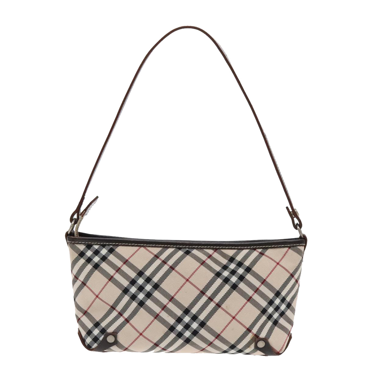 BURBERRY Nova Check Blue Label Accessory Pouch Nylon Beige Silver Auth mr543 - 0