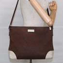 GUCCI Shoulder Bag Canvas Leather Brown White Silver 257301 Auth mr553-22