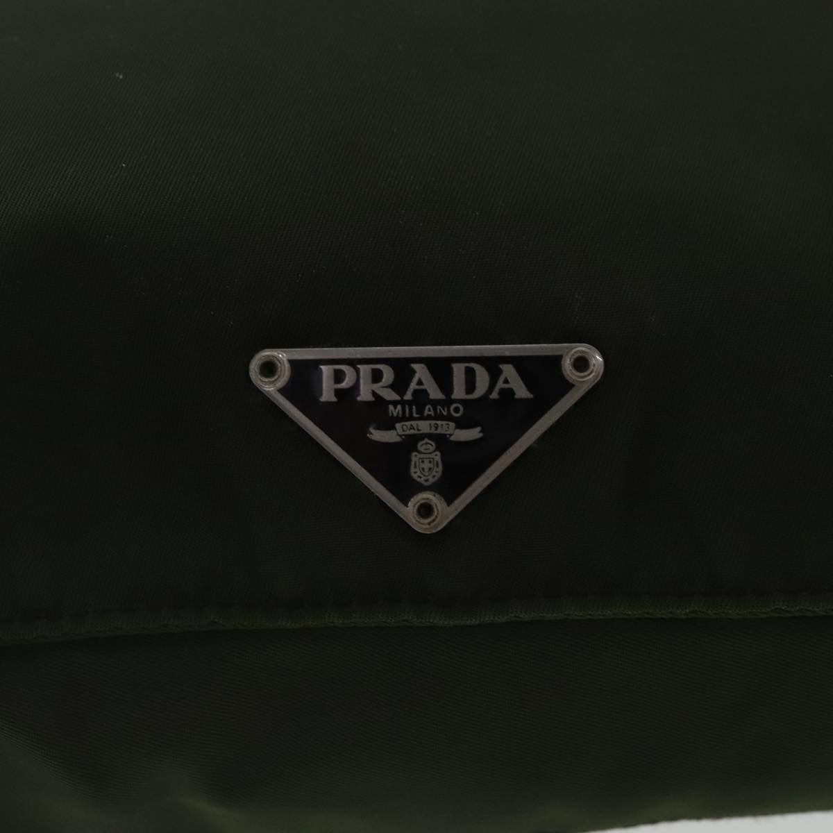 PRADA Shoulder Bag Nylon Green Dark Brown Silver Auth mr557