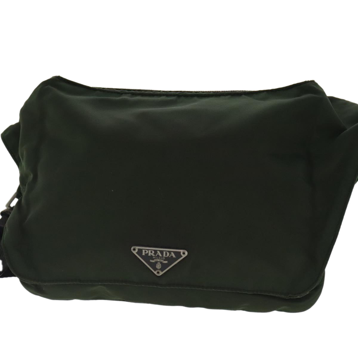 PRADA Shoulder Bag Nylon Green Dark Brown Silver Auth mr557 - 0