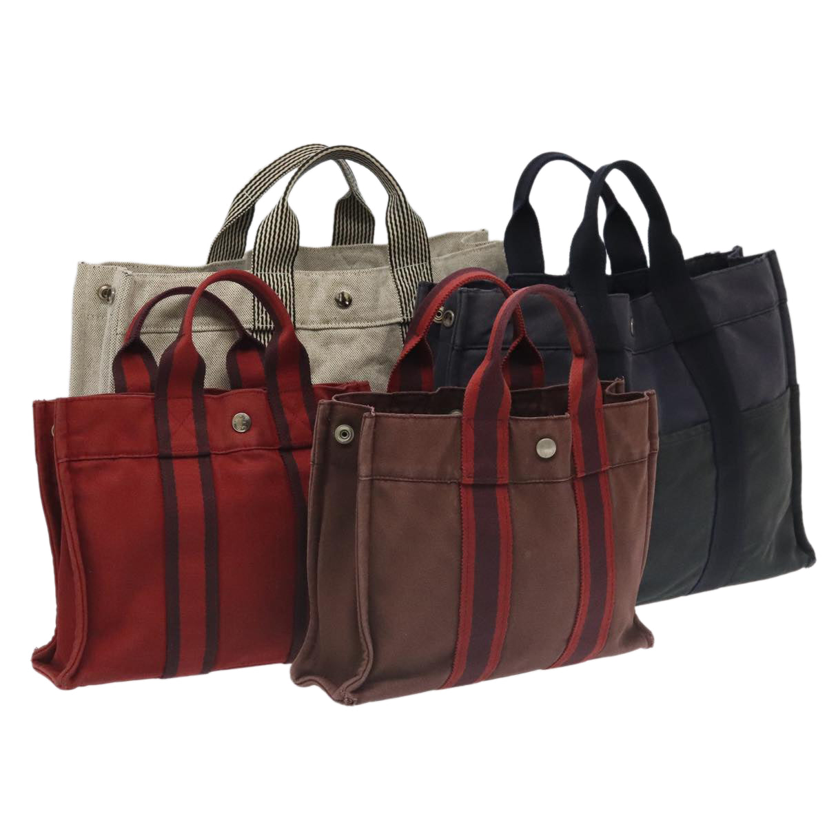 HERMES Fourre Tout Tote Bag Canvas 4Set Navy Gray Red Auth mr563