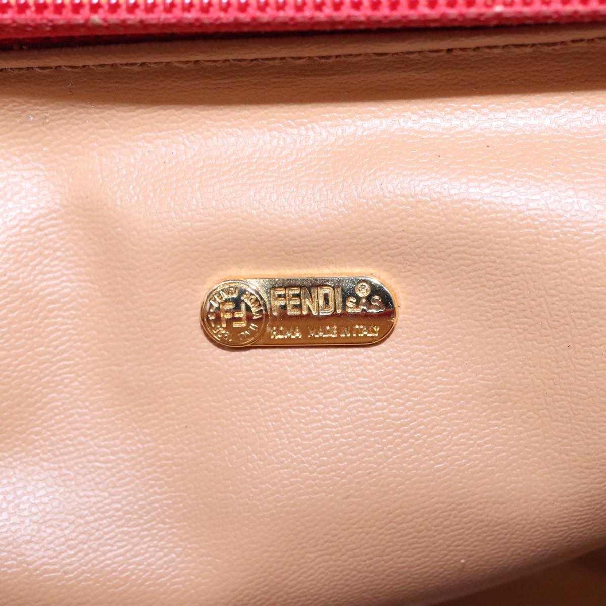 FENDI Zucchino Canvas Hand Bag 2way Red Brown Gold Auth mr568