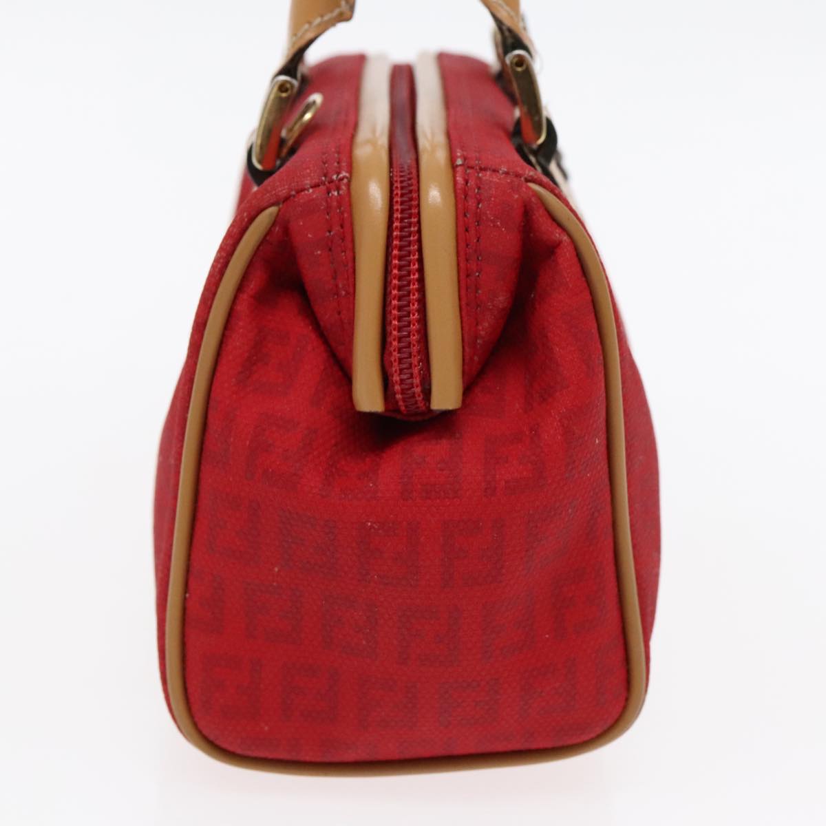 FENDI Zucchino Canvas Hand Bag 2way Red Brown Gold Auth mr568