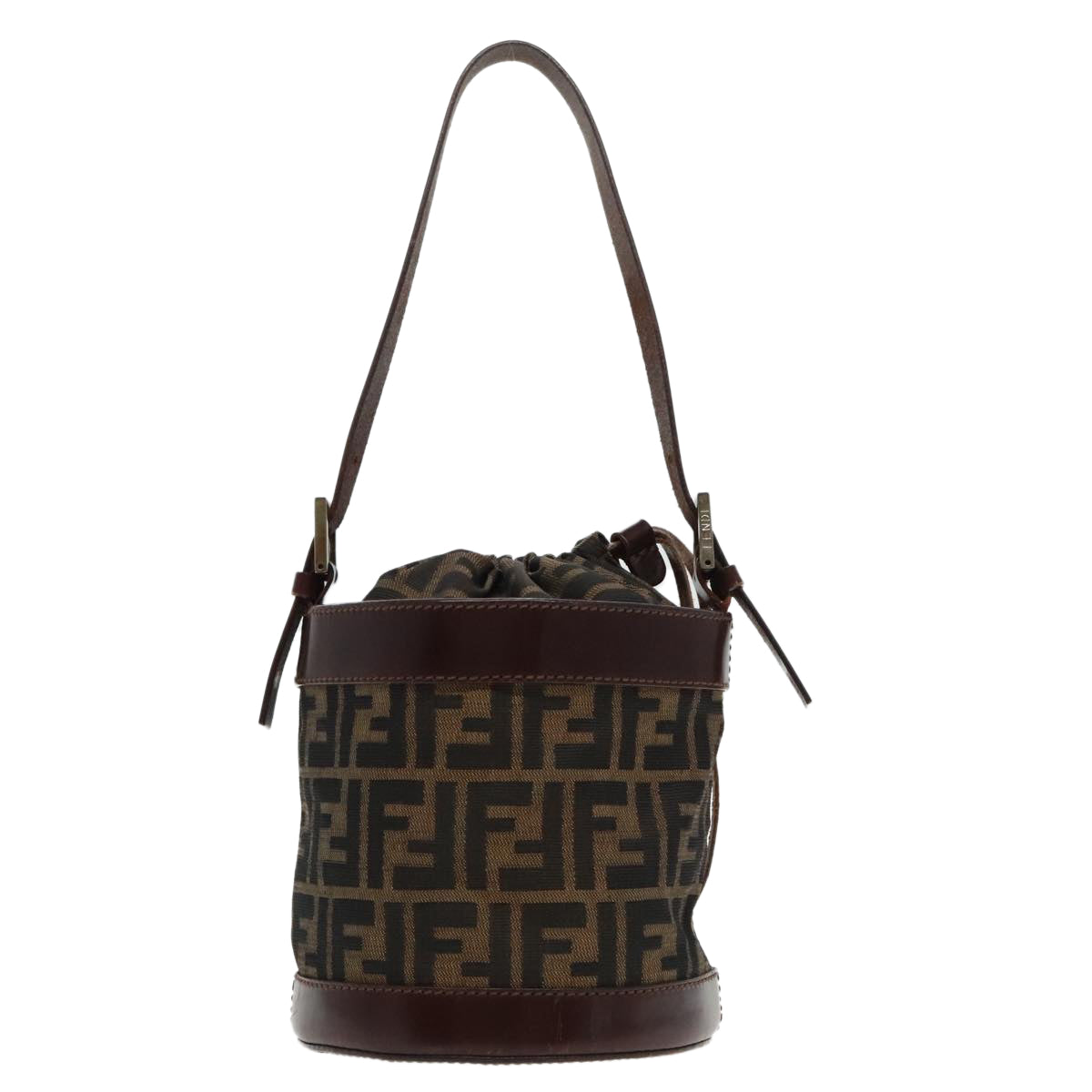 FENDI Bucket Zucca Canvas Hand Bag Brown Black Gold Auth mr569